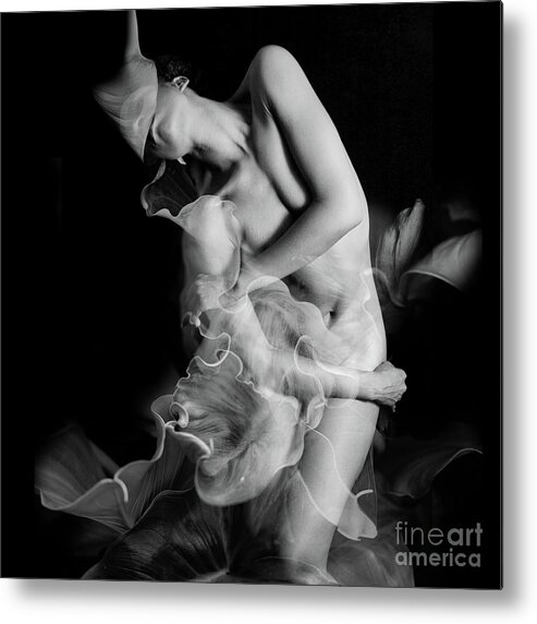 Nude Metal Print featuring the photograph Dance With Leaves by Mayumi Yoshimaru