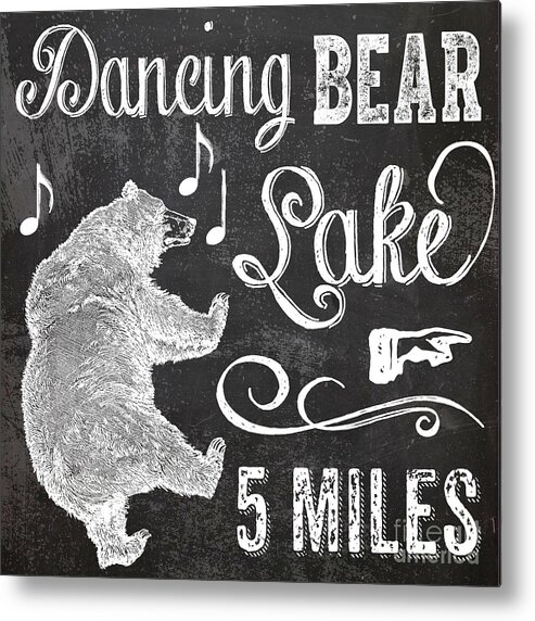 Dancing Bear Lake Metal Print featuring the painting Dancing Bear Lake Rustic Cabin Sign by Mindy Sommers