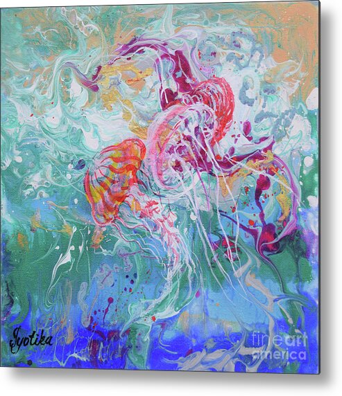 Jellyfish Metal Print featuring the painting Dancing Jellyfish by Jyotika Shroff