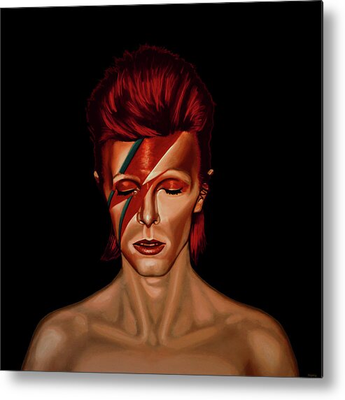 David Bowie Metal Print featuring the painting David Bowie Aladdin Sane Mixed Media by Paul Meijering