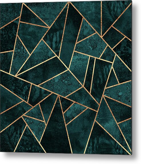Abstract Metal Print featuring the digital art Deep Teal Stone by Elisabeth Fredriksson