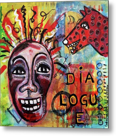 Outsider Art Metal Print featuring the mixed media Dialogue Between Red Dawg And Wildwoman-self by Mimulux Patricia No