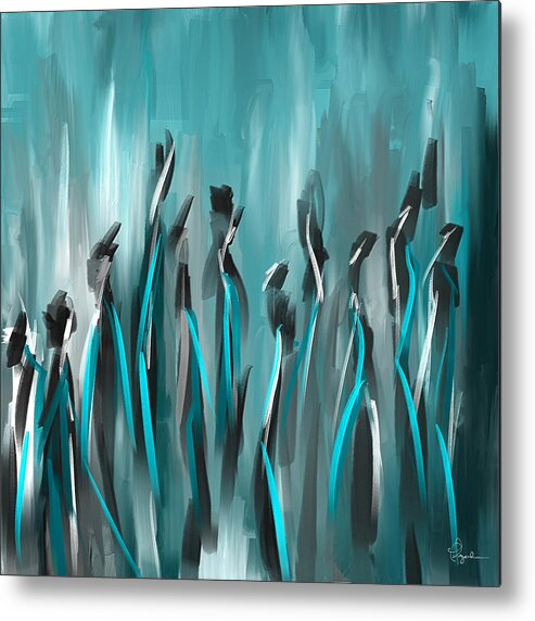 Turquoise Art Metal Print featuring the painting Differences - Turquoise Gray and Black Art by Lourry Legarde