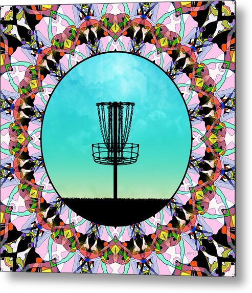 Disc Golf Metal Print featuring the digital art Disc Golf Basket by Phil Perkins