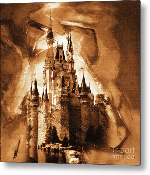 Castle Metal Print featuring the painting Disney Cinderella Castle  by Gull G