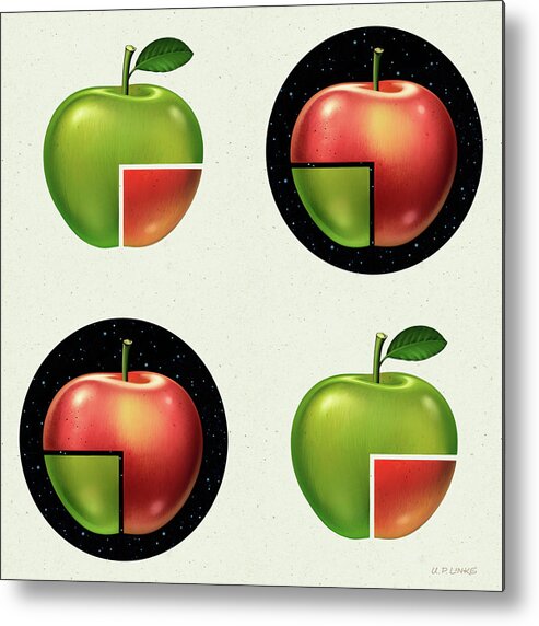  Red Metal Print featuring the mixed media Divided Apple Pattern by Udo Linke