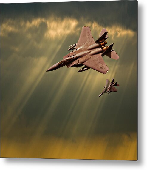 F-15. F-15 Eagle Metal Print featuring the photograph Diving Eagles by Meirion Matthias