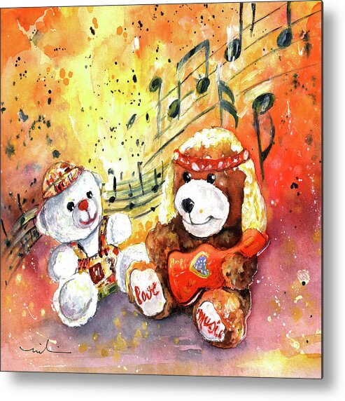 Truffle Mcfurry Metal Print featuring the painting Doggy Guitar And His Roadie by Miki De Goodaboom
