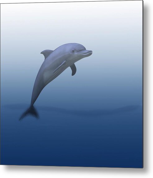 Dolphin Metal Print featuring the digital art Dolphin In Ocean Blue by Movie Poster Prints