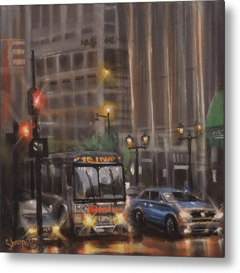 Milwaukee Metal Print featuring the painting Downtown Bus by Tom Shropshire