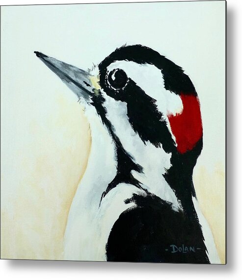 Downy Woodpecker Metal Print featuring the painting Downy Woodpecker by Pat Dolan