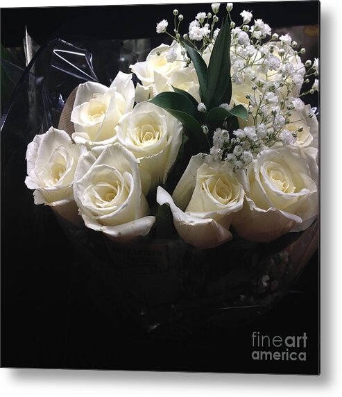 White Metal Print featuring the photograph Dozen White Bridal Roses by Richard W Linford