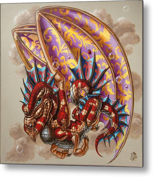 Dragon Metal Print featuring the painting Dragon and a ladybird by Victor Molev