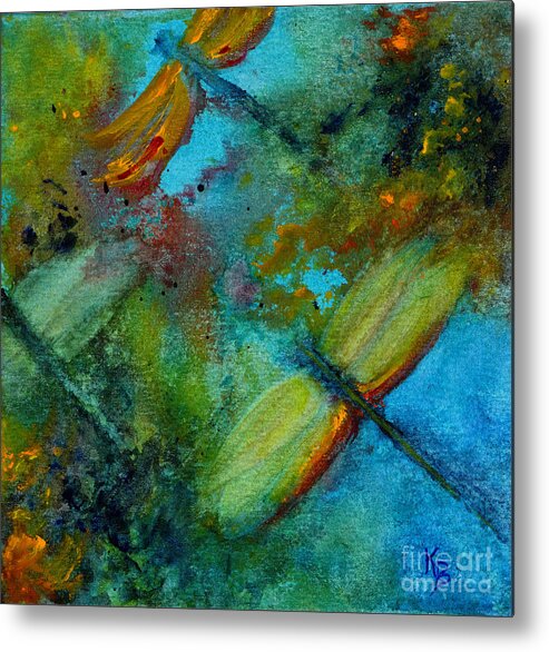 Dragonfly Metal Print featuring the painting Dragonflies by Karen Fleschler