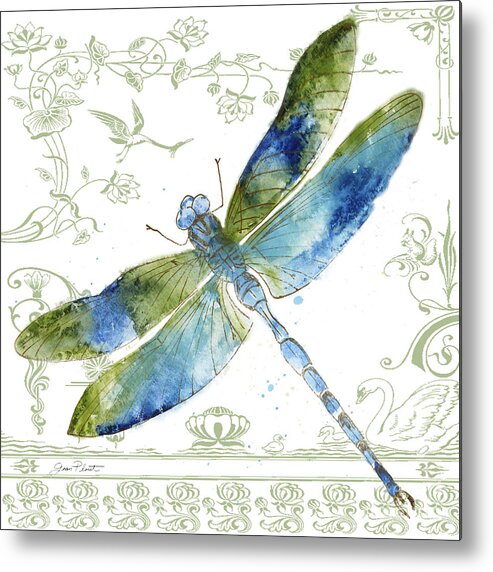 Jean Plout Metal Print featuring the painting Dragonfly Bliss-JP3444 by Jean Plout