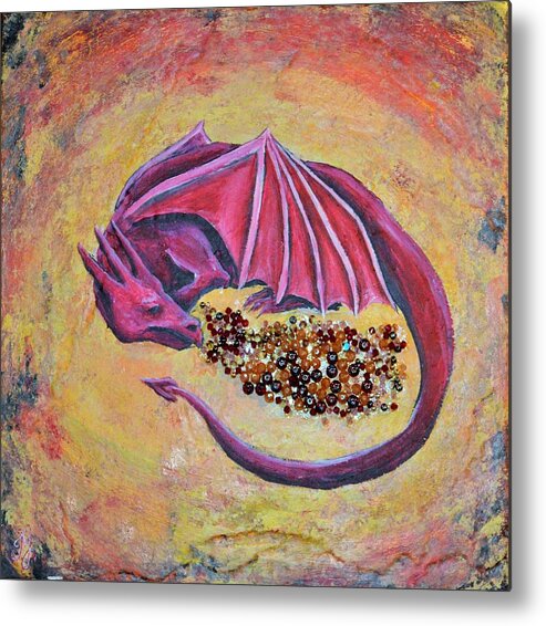 Dragon Metal Print featuring the painting Dragon's treasure by Meganne Peck