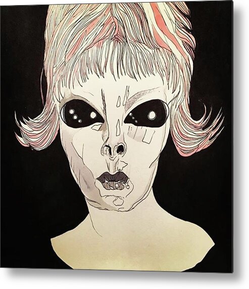 Russellboyleart Metal Print featuring the drawing She Came From Planet Claire by Russell Boyle