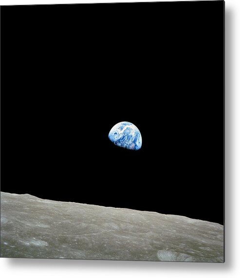 #faatoppicks Metal Print featuring the photograph Earthrise Over Moon, Apollo 8 by Nasa