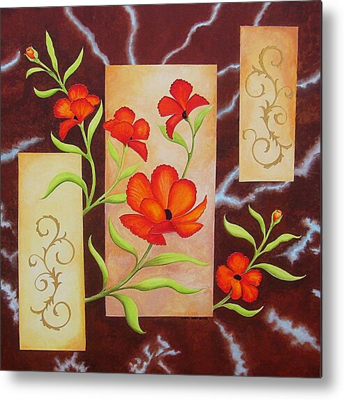 Poppies Metal Print featuring the painting Electric Red Poppies by Carol Sabo