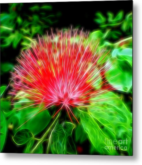 Abstract Metal Print featuring the photograph Electrified Neon Red Fan by Sue Melvin