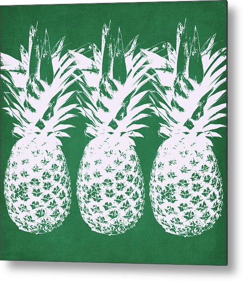 Pineapple Metal Print featuring the mixed media Emerald Pineapples- Art by Linda Woods by Linda Woods