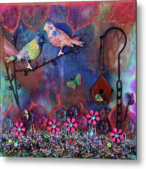 Patchwork Metal Print featuring the mixed media Enchanted Patchwork by Donna Blackhall