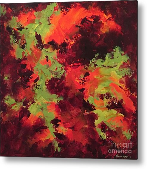 Orange Metal Print featuring the painting Evergreen by Claire Gagnon