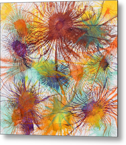 Colourful Metal Print featuring the painting Exploflora Series Number 4 by Sumit Mehndiratta