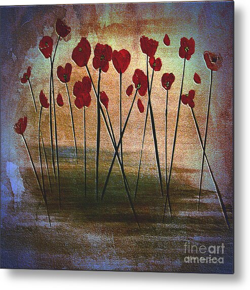 Martha Ann Metal Print featuring the painting Expressive Floral Red Poppy Field 725 by Mas Art Studio