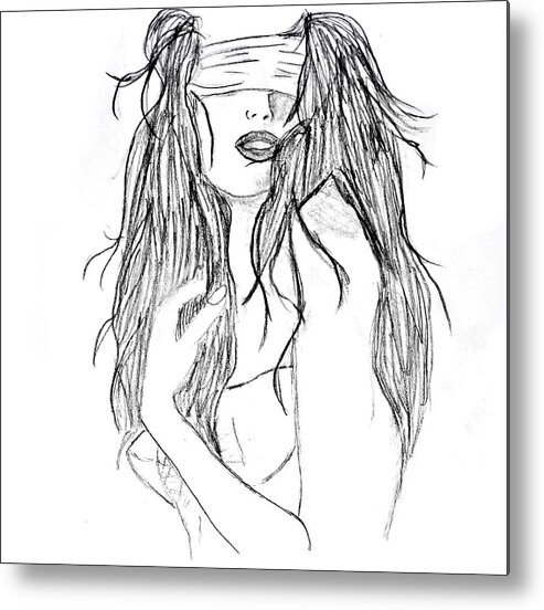 Young Woman Metal Print featuring the drawing Fade away without words by Rebecca Wood