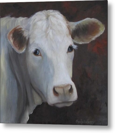 Cow Metal Print featuring the painting Fair Lady Cow Painting by Cheri Wollenberg