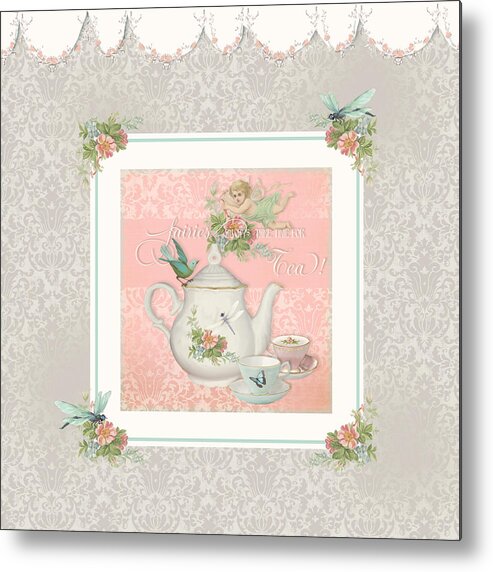 Tea Party Metal Print featuring the painting Fairy Teacups - Tea Party for two by Audrey Jeanne Roberts