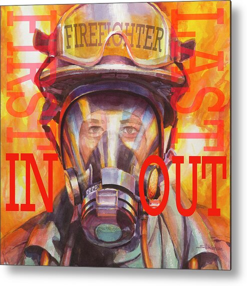 Firefighter Metal Print featuring the painting Firefighter by Steve Henderson