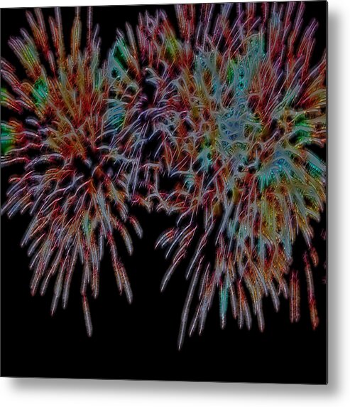 Fireworks Metal Print featuring the digital art Fireworks abstract by Cathy Anderson