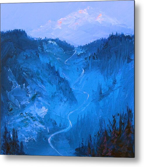 Ski Metal Print featuring the painting First Tracks by Robert Bissett