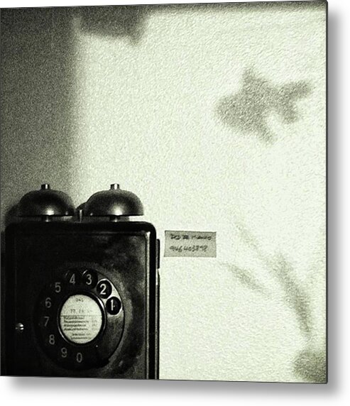 Blackandwhitephoto Metal Print featuring the photograph Fish Phone
#telephone #fish #shadow by Rafa Rivas