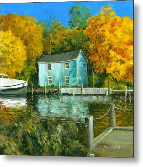 Landscape Metal Print featuring the painting Fishing Shanty by Michael Swanson