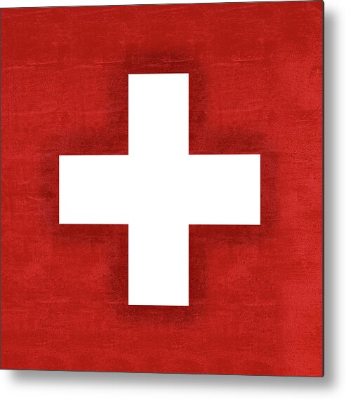 Swiss Metal Print featuring the digital art Flag of Switzerland Grunge by Roy Pedersen