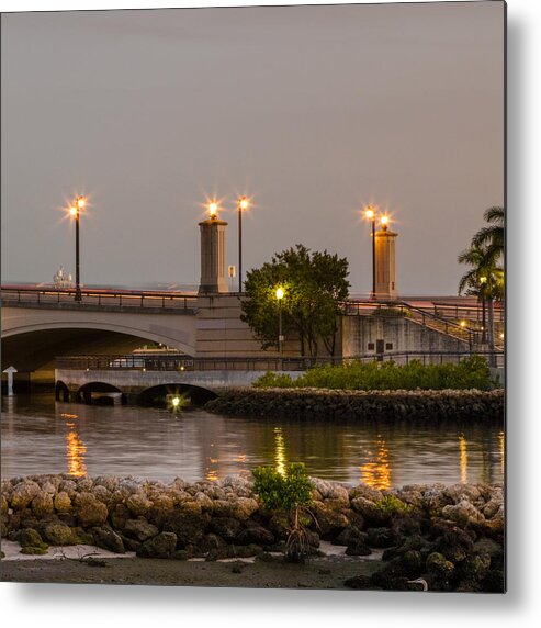 Boats Metal Print featuring the photograph Flagler Bridge in Lights V by Debra and Dave Vanderlaan