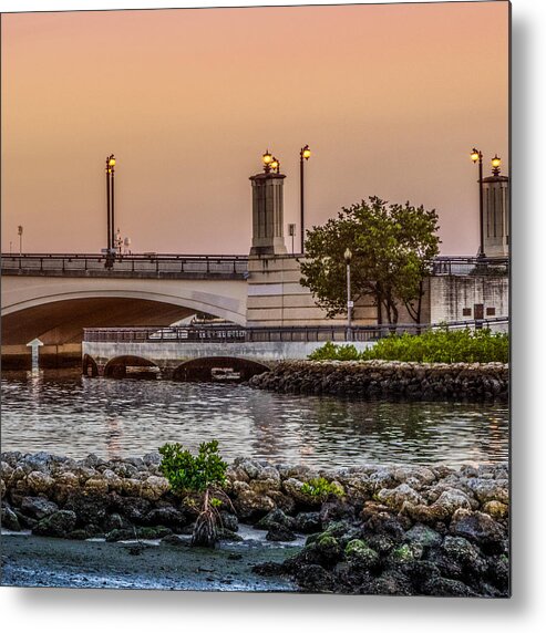 Boats Metal Print featuring the photograph Flagler Bridge in the Evening IV by Debra and Dave Vanderlaan