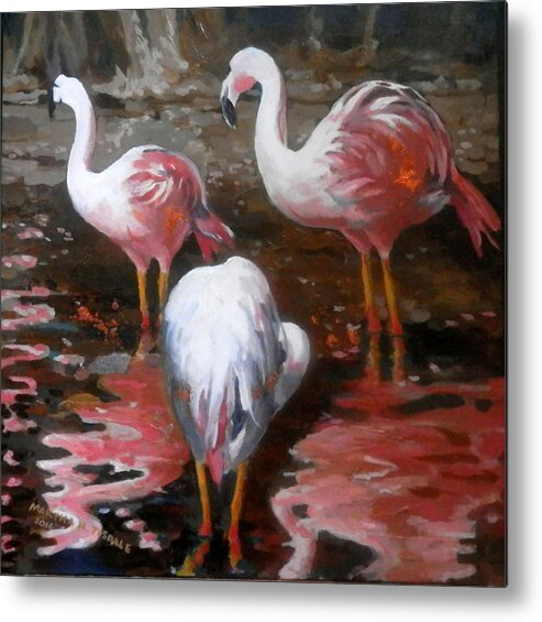 Flamingos Metal Print featuring the painting Flamingos Atlanta Zoo by Martha Tisdale