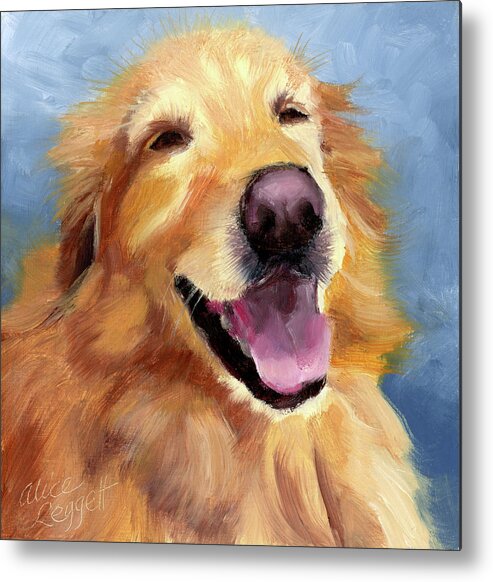 Golden Retriever Metal Print featuring the painting Fletcher Laughing by Alice Leggett