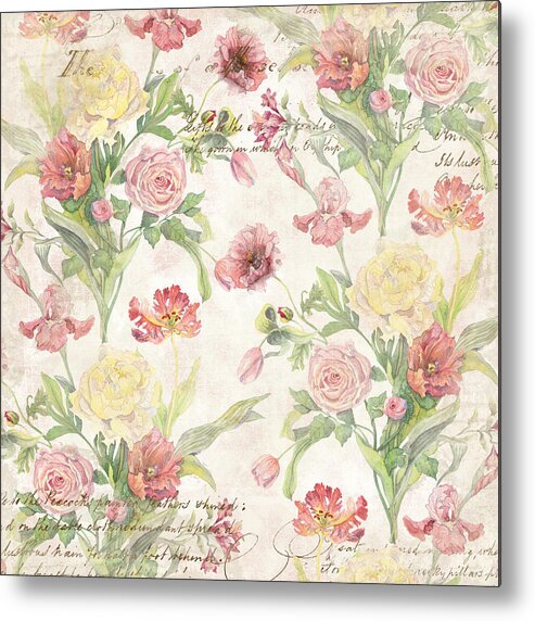 Peony Metal Print featuring the painting Fleurs de Pivoine - Watercolor in a French Vintage Wallpaper Style by Audrey Jeanne Roberts