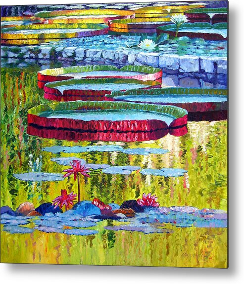 Lily Pond Metal Print featuring the painting Floating Parallel Universes by John Lautermilch
