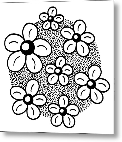 Black And White Metal Print featuring the drawing Flock Of Flowers by A Mad Doodler
