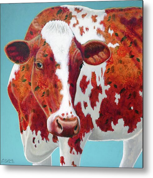 Ayrshire Cow Metal Print featuring the painting Flora the Ayrshire by Ande Hall