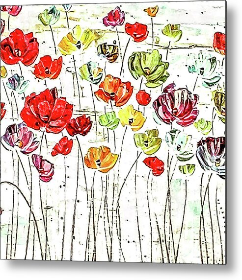 Mixed Media Metal Print featuring the mixed media Flower Stems 15 by Toni Somes