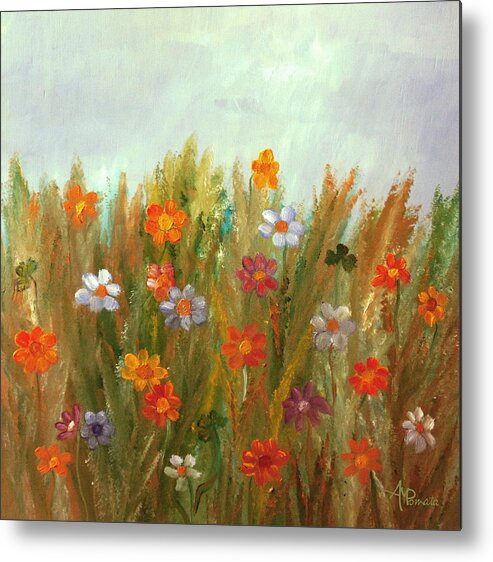 Wild Flowers Metal Print featuring the painting Flowers At Sunset by Angeles M Pomata