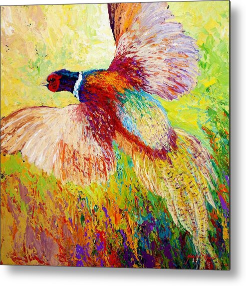 Pheasant Metal Print featuring the painting Flushed - Pheasant by Marion Rose