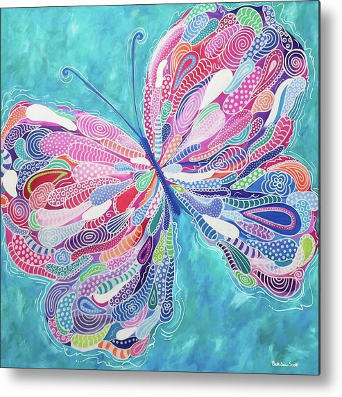 Butterfly Metal Print featuring the painting Fluttering Jewel by Beth Ann Scott